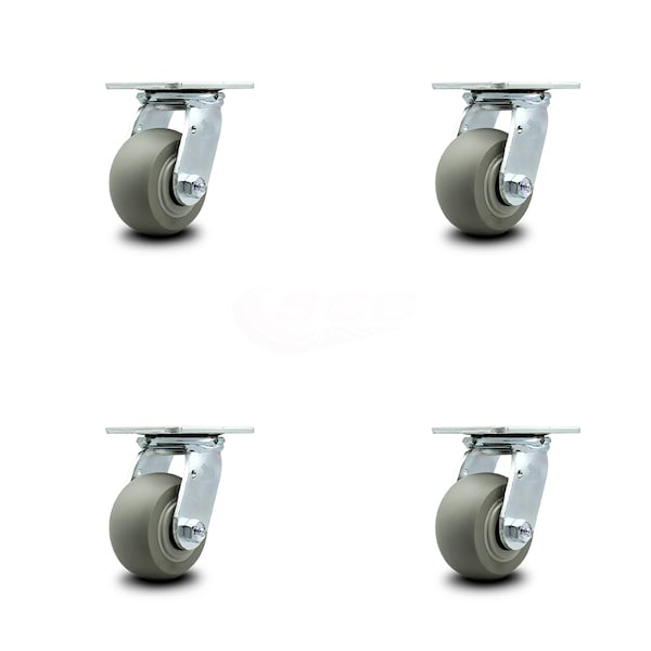 4 Inch Thermoplastic Rubber Wheel Swivel Caster Set with Roller Bearings SCC
